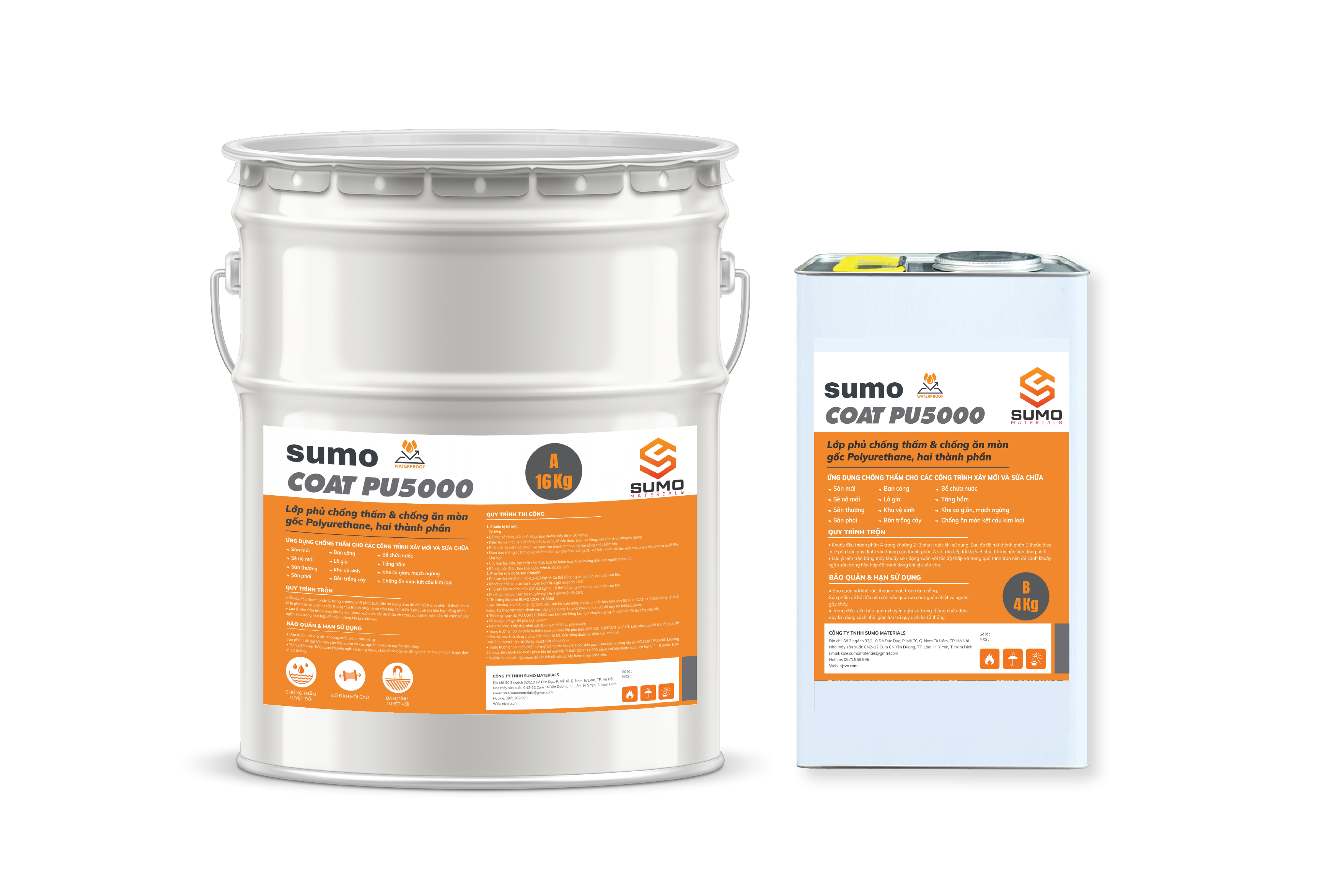 SUMO COAT PU5000 – Lớp phủ chống thấm Polyurethane 2 thành phần cho bê tông, bể chứa và kết cấu thép